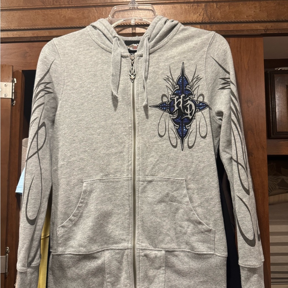 Gray  Harley Davidson Hoodie with Blue detail